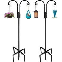 topjuju 2 Pack Adjustable Shepherds Hook for Outdoor with 5 Prong Base, 76 Inch Heavy Duty Two Sided Bird Feeder Pole for Hanging Bird Feeders, Plant Baskets, Solar Light Lanterns, Wind Chimes