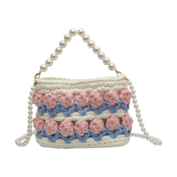 Kit de bolsa de crochet de tejido de bricolaje adultos 7.09x2.76x5.12 "Flower manual tejido a mano beige