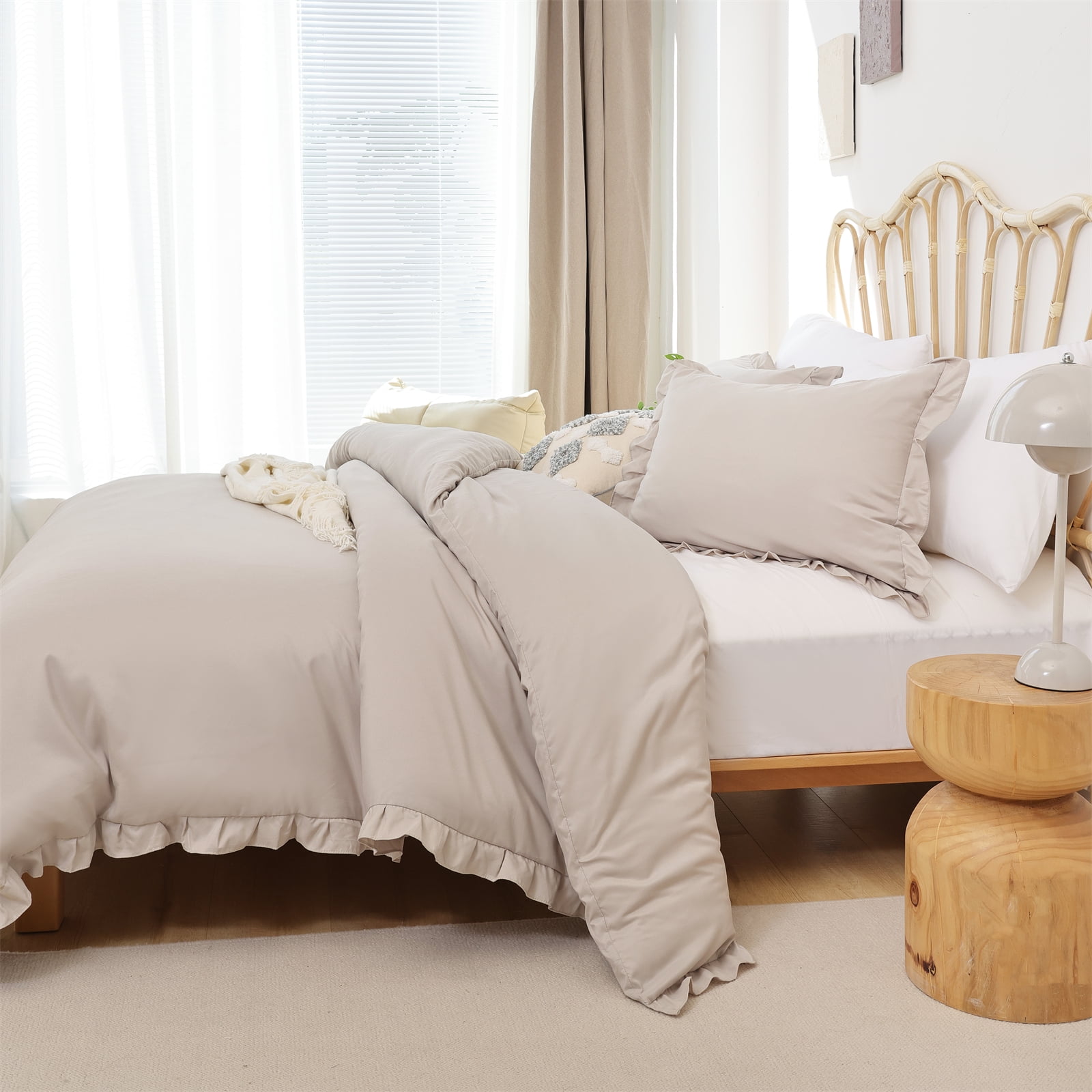 SPRINDAY King Size Comforter Set For Adult, 3 Piece Ruffle Oatmeal Bedding Comforter Set All Season