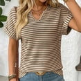 thumbnail image 5 of yunLCZ Basic Women's Tees Discounted Womens Casual Cap Short Sleeve Tops Trendy Summer V Neck Loose Striped Casual Basic T Shirts Tee Blouses workout form-fitting T-shirts women, 5 of 7