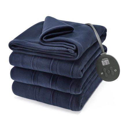 Sunbeam Royal Ultra Fleece Heated Electric Blanket Full Size, 84" x 72", 12 Heat Settings, 12-Hour Selectable Auto Shut-Off, Fast Heating, Machine Washable, Warm and Cozy, Indigo