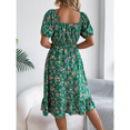 thumbnail image 6 of EASYBRA Women Floral A Line Dress Square Neck Short Sleeve Ruffle Waist Summer Midi Dress, 6 of 7