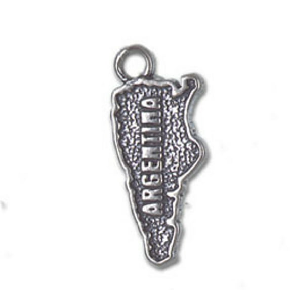 Sterling Silver 18" 1mm Box Chain Map Country Of Argentina Pendant Necklace