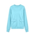 thumbnail image 6 of Women's Sweatshirt Crewneck Long Sleeve Oversized Solid Color Pullover Tops with Pockets Light Blue S, 6 of 7