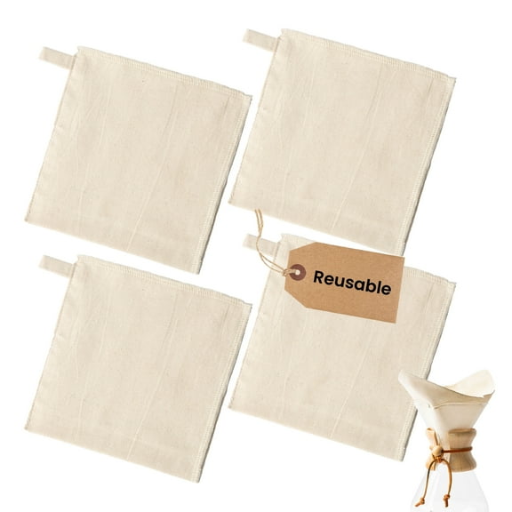 IMPRESA Reusable Cotton Coffee Filters Compatible with Chemex - Washable Fabric for Pour-Over Coffee Maker - Cotton Cloth Cone Filter for Pour-Over Dripper - Pack of 4, Fits 6-13 Cup, Large, Natural