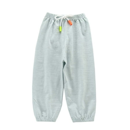 

Kids Girls Boys Comfortable Casual Pure Cotton Pants Solid Color Drawstring Elastic Pants Anti-mosquito Bloomers