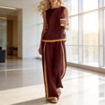 thumbnail image 5 of GILIGEGE Womens Linen 2 Piece Sets,Vintage Color Block Linen Sets,Sleeveless Tank Top Wide Leg Pants,Crewneck Tank Tops,High-Waisted Loose Pants,Casual Travel Vacation Outfit,2026 Summer Outfits Wine, 5 of 5