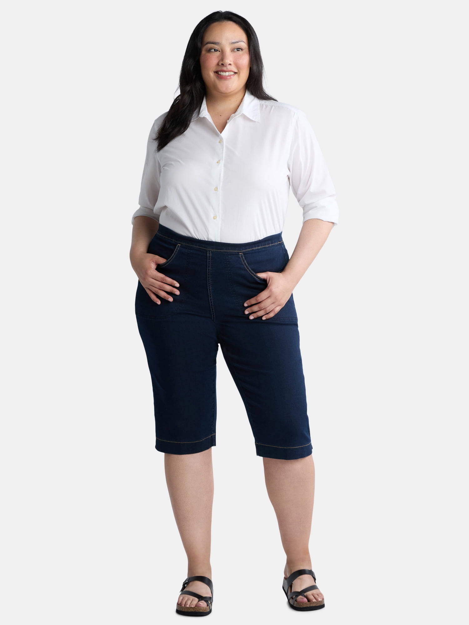 JMS Just My Size by Hanes Women's Plus Size Pull On 2 Pocket Stretch Capri, Sizes 0X-4X