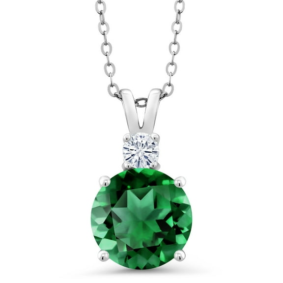 Gem Stone King 925 Sterling Silver Green Nano Emerald and White Moissanite Pendant Necklace for Women (3.62 Cttw, Gemstone May Birthstone, Round 10MM, With 18 inch Chain)