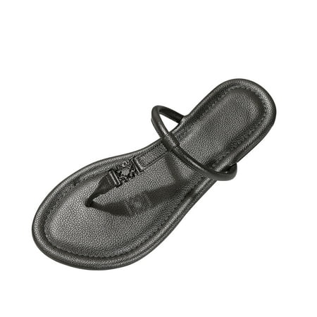 

SEMIMAY Ladies Fashion Summer Solid Color Leather Flip Toe Flat Beach Slippers