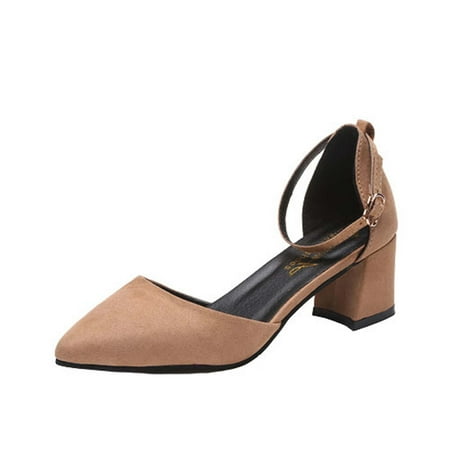 

YanHoo Heel Sandals for Women Point Toe Middle Chunky Heel Ankle Strap Sandals Summer Ladies Casual Shoes