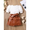 thumbnail image 2 of Faithtur Vêtements Fille Manches Courtes en Velours à Col Rond + Jupe Courte en Cuir avec Ceinture, 2 of 9