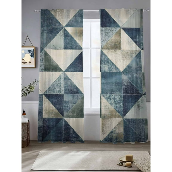 Navy Blue Geometric Sheer Curtains for Living Room Bedroom Rhombus Modern Abstract Art Sheer Curtains 84 Inch Long 2 Panels Set Light Filtering Curtain Window Treatments Drapes for Dining Room