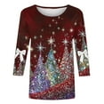 thumbnail image 5 of Women's Round Neck Tshirt for Christmas with Three Quarter Sleeve and Cute Christmas Tree Graphic Tees Tops Shirts Blouse My Items, 5 of 5