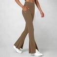 thumbnail image 6 of Hurxie Yoga Leggings with Front Slit and Pockets High Waist Tummy Control Buttery Soft Comfy Stretchy Workout Pants Brown,XL, 6 of 7
