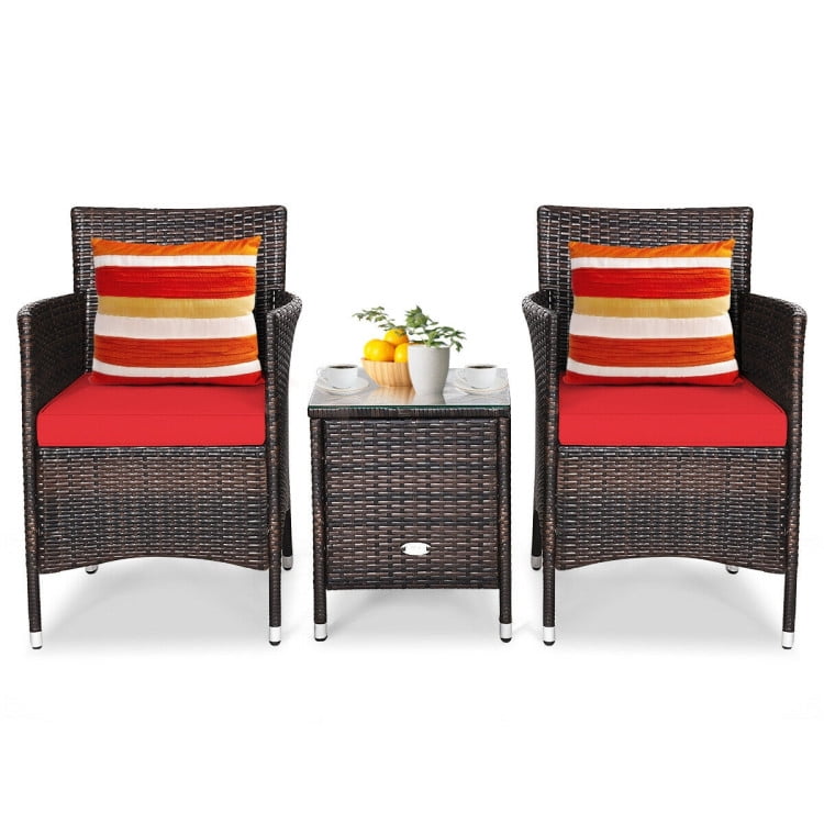 Aimee Lii 3 Piece Wicker Patio Furniture Set, Wicker Outdoor Sectional with Washable and Removable Cushion for Patio, B-Red