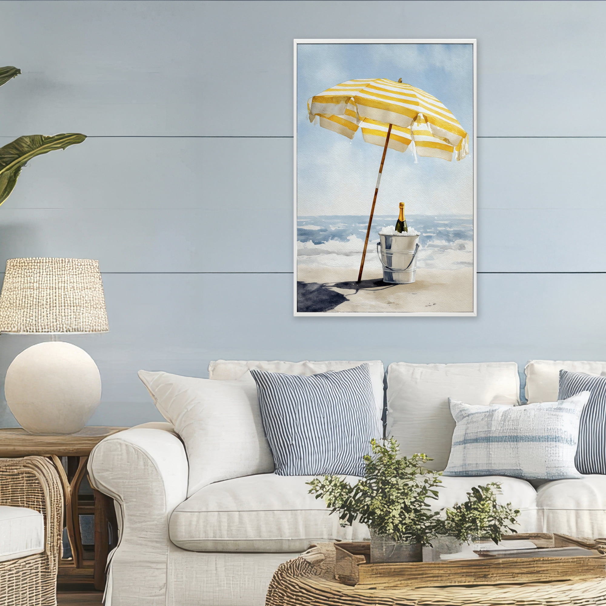 Stupell Industries Sunshine Celebration at Seaside White Framed Giclee Art, design by Petal Prints Design