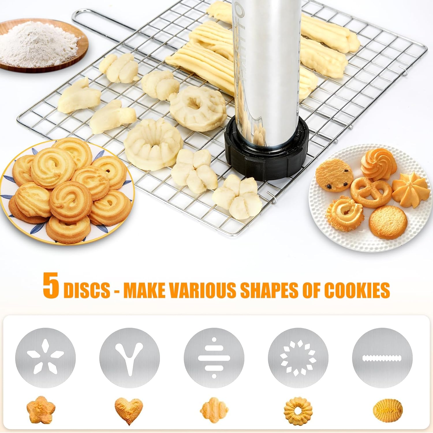 PAHTTO Cookie Presses, Stainless Steel Churros Gun Kit with Piping Bag, Churro Filler, 6 Piping Nozzles, 9 Cookie Discs, 2 brushes