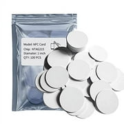 100PCS NFC Tags NTAG215 .. NFC Cards, Round NFC .. 215 Tags Stickers PVC .. White Coin Cards 25mm, .. 504 Bytes Memory Works .. with Android iPhone and .. All NFC Enabled Devices