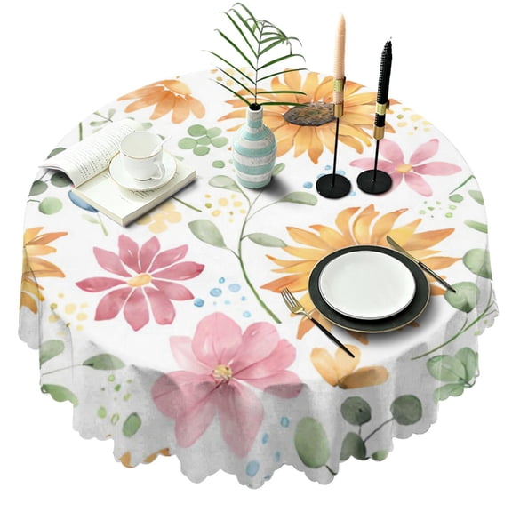 Round Tablecloth 60 Inch Table Cover Washable Wrinkle Resistant Dust Proof for Fine Location