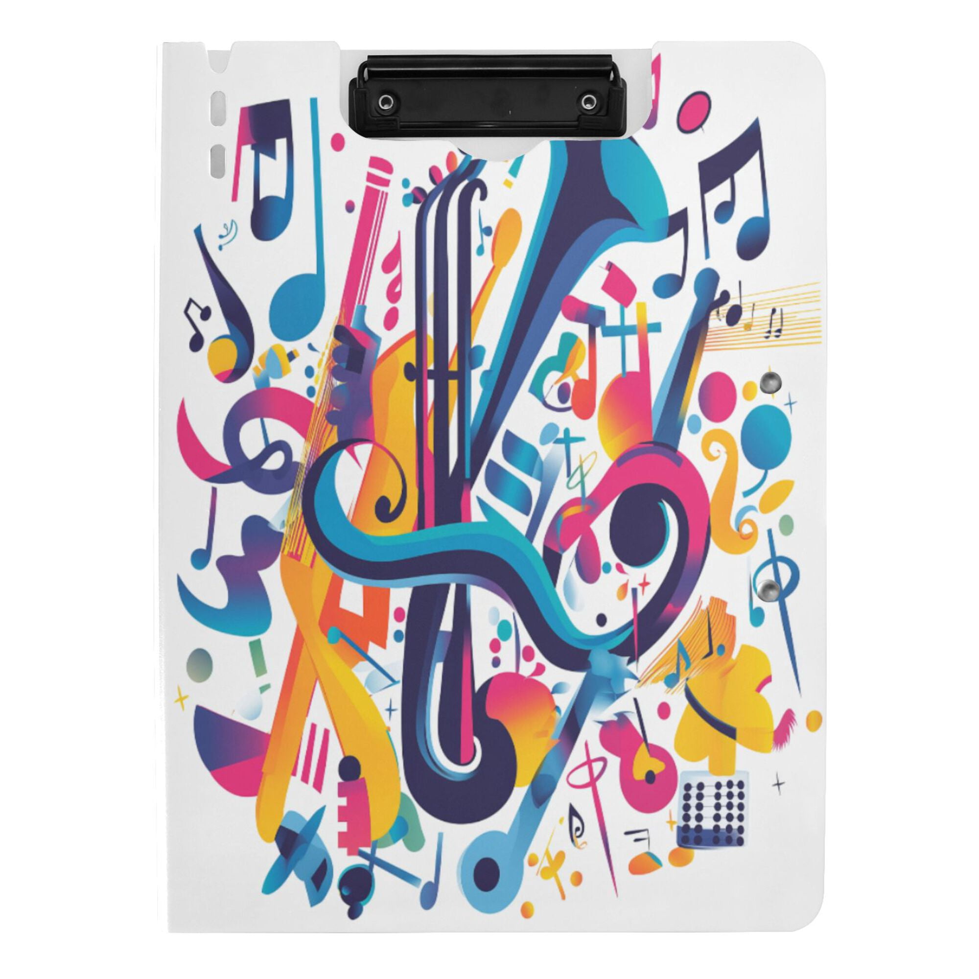 FORMRS A4 Clipboard Folder with Pen Holder Horizontal Foldable School Office Binder, Musical Pattern