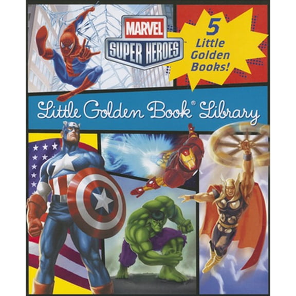 Pre-Owned Little Golden Book Marvel Super Heroes Little Golden Book Library: 5-Book Boxed Set: Spider-Man, Hulk, Iron Man, Captain America, the Aveng, (Paperback)