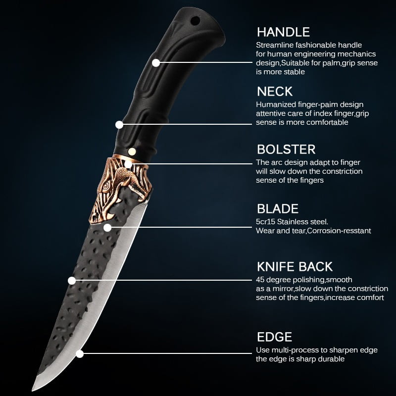6PCS Stainless Steel Professional Kitchen Chef Knife Set Handmade Forged Knife for Kitchen Convenience Butcher Knife Meat Cleaver Boning Knife Fish Knife Camping Knife Cutting Knife Utility Knife