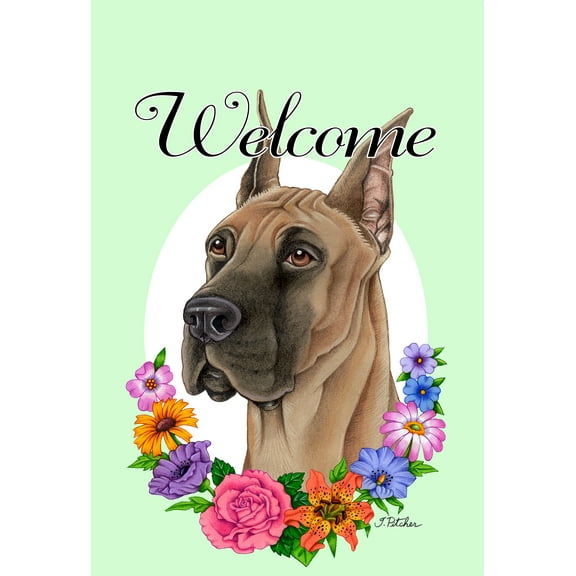 Great Dane Fawn Cropped - Best of Breed Welcome Flowers House Flags