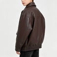 thumbnail image 6 of SERTGUTR Boys' PU Jacket Lapel Collar Relaxed Fit Snap Button Front Flap Pockets Elastic Hem Long Sleeve Outerwear, 6 of 8