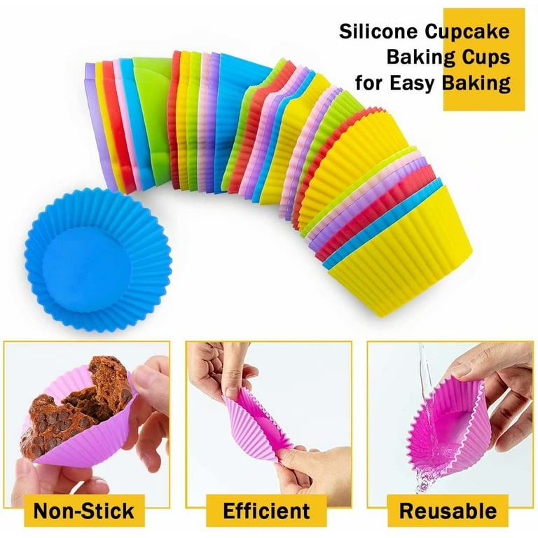 24 Packs Silicone Cupcake Mold, Resuable Non-Stick Silicone Baking