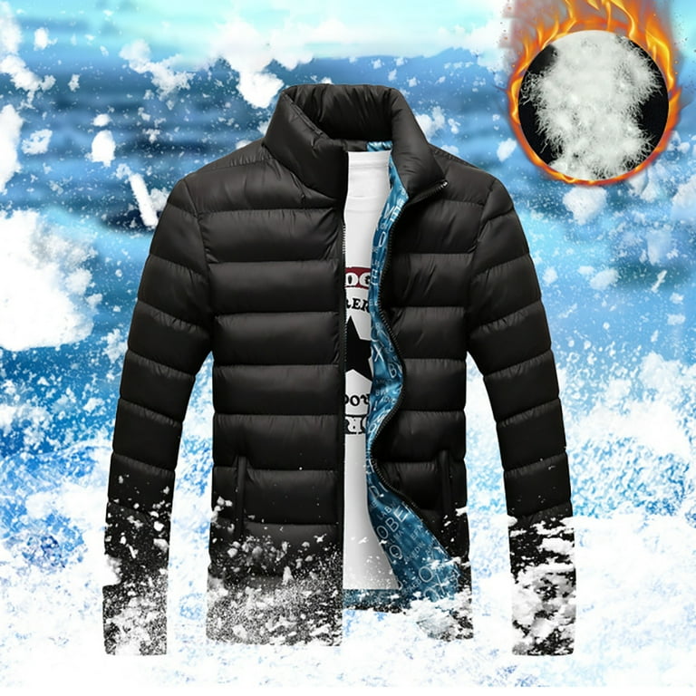 Men Winter Stand Collar Zip Cotton Liner Warm Outerwear Slim Down Coat Jacket Walmart