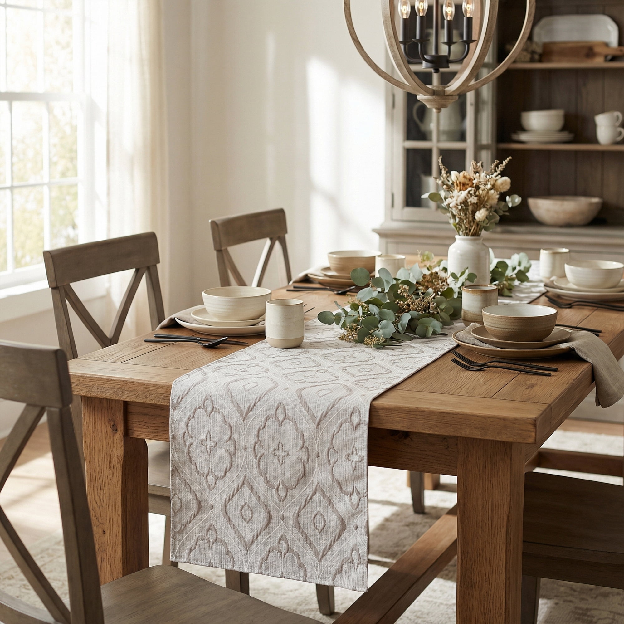 Unique Bargains Long Washable Polyester Runner Table Runner for Table Gray 13.8"x82.7"
