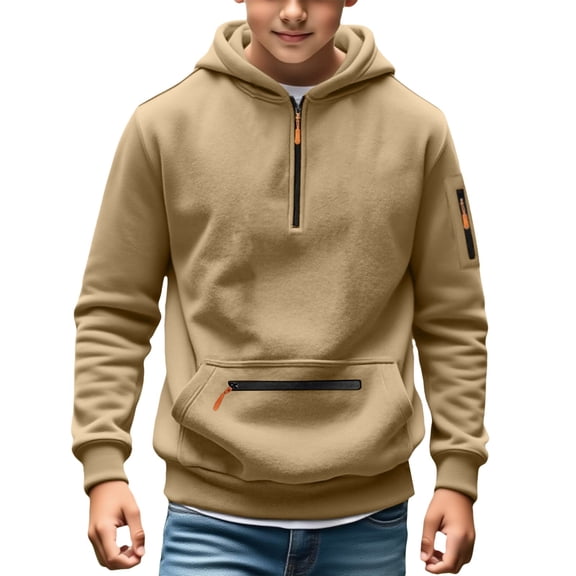 KAUOD Teen Boys Quarter Zipper Hoodies Casual Long Sleeve Hooded Sweatshirts Y2K Trendy Pullover Athletic Jacket with Zip Pockets