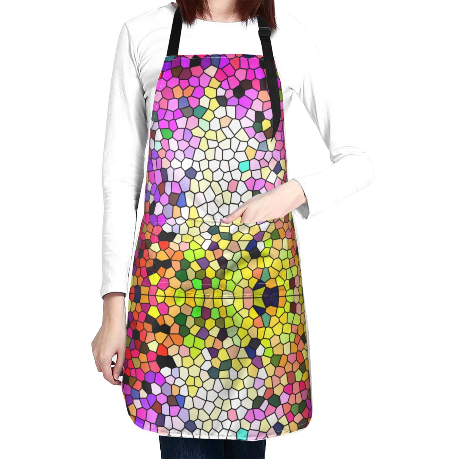 Kdxio Colorful Tie Dye Stained Glass 3 Apron with Pockets Adjustable Kitchen Aprons for Men Women Waterproof Aprons for Cooking,Drawing,Crafting, Baking Household Cleaning
