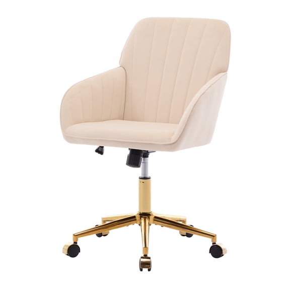 Xukmct Velvet Office Chair Task Chair with Wheels, 360 Degree Swivel Desk Chair for Living Room, Bedroom, Office, Khaki Gold