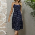 thumbnail image 4 of Femmes Été Robes Sans Manches Spaghetti Sangle Point Imprimé Midi Robe Fendue Ourlet Décontracté en Vrac Robe de Soleil, 4 of 9