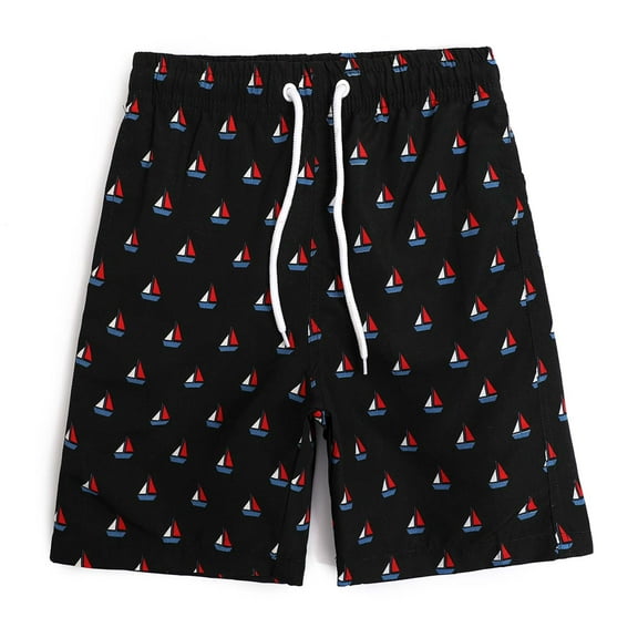 Xudanell Boys Shorts Stretch Swim Trunks Summer Palm Leaves Beach Board Shorts Black 5-6 Years