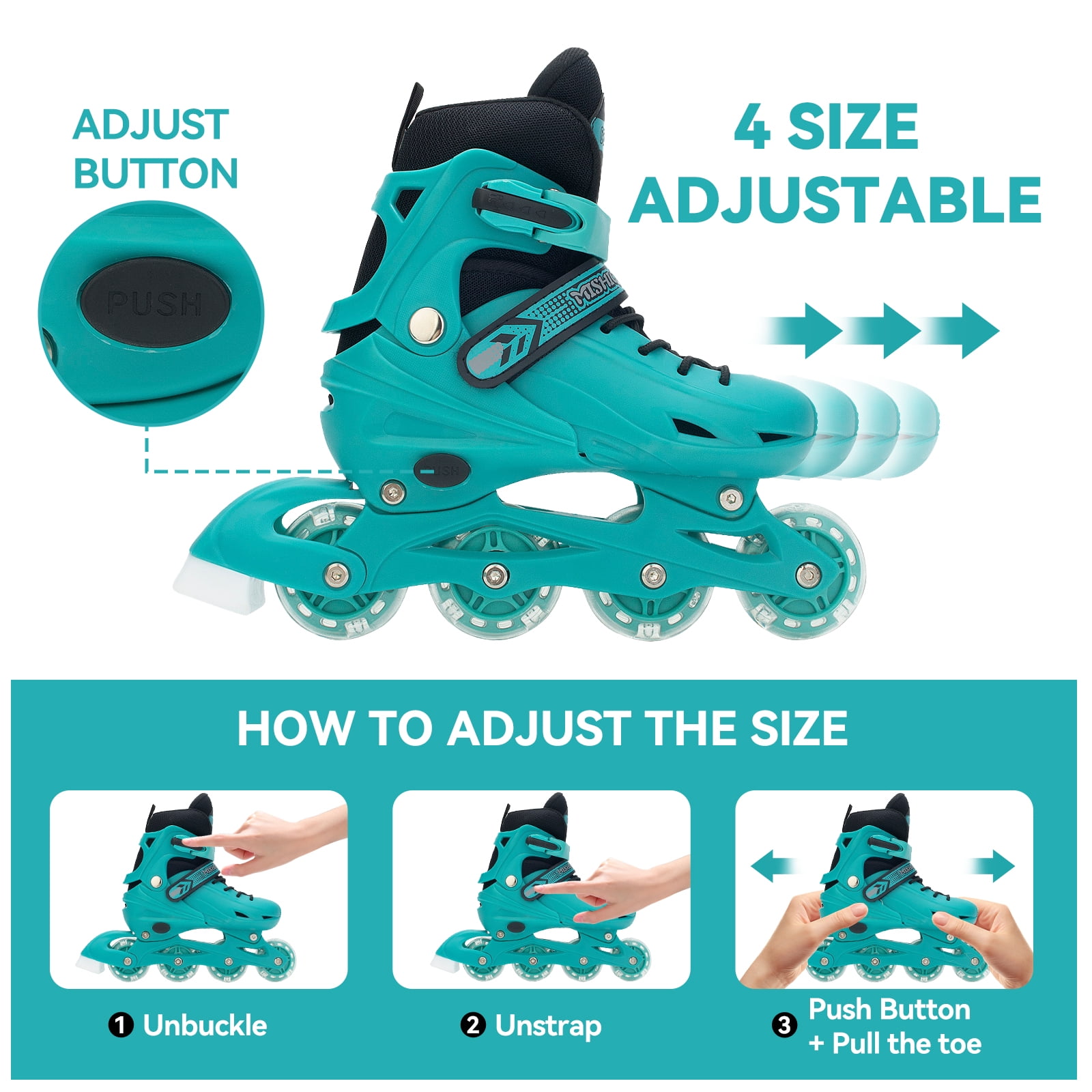 GIATUEE Adjustable Light up Kids Roller Skates for Boys Girls, Inline Skates with Bag, Pink(Medium)