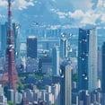 thumbnail image 5 of Awypu Tokyo Skyline Makoto Shinkai Style for Bathroom Waterproof Shower Curtain Multiple Sizes White, 5 of 7