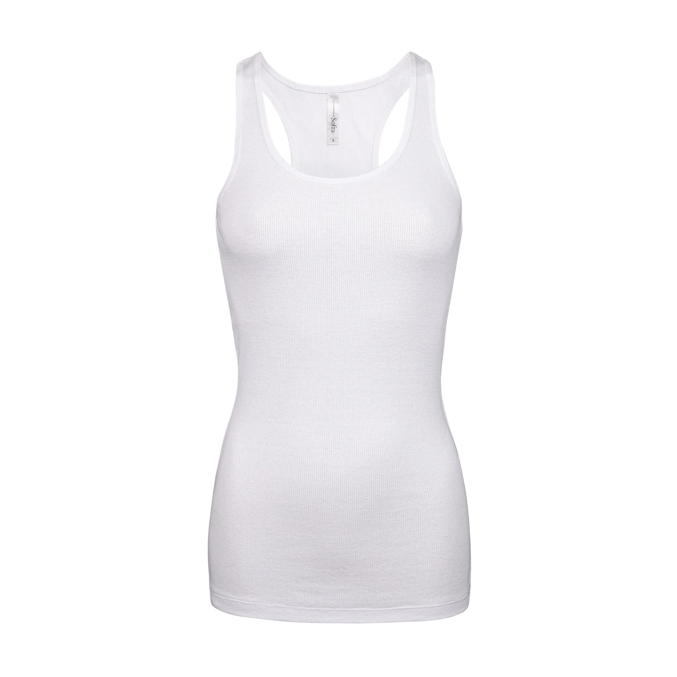 Women's Cotton Ribbed Knit Racerback Tank Top, White