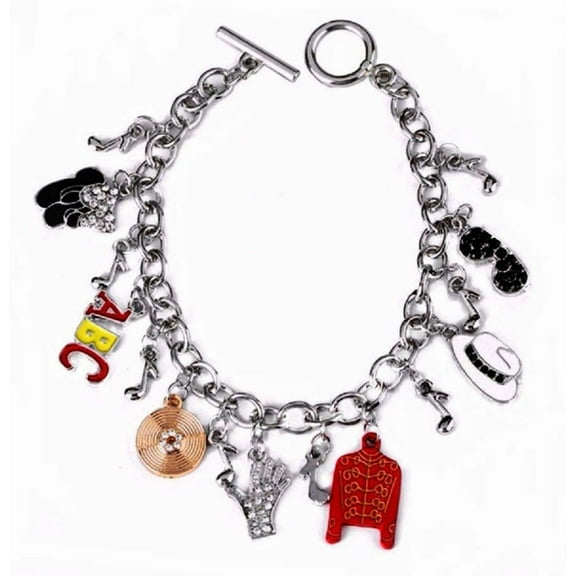 Michael Jackson Themed Metal/Enamel Silvertone Charm Bracelet
