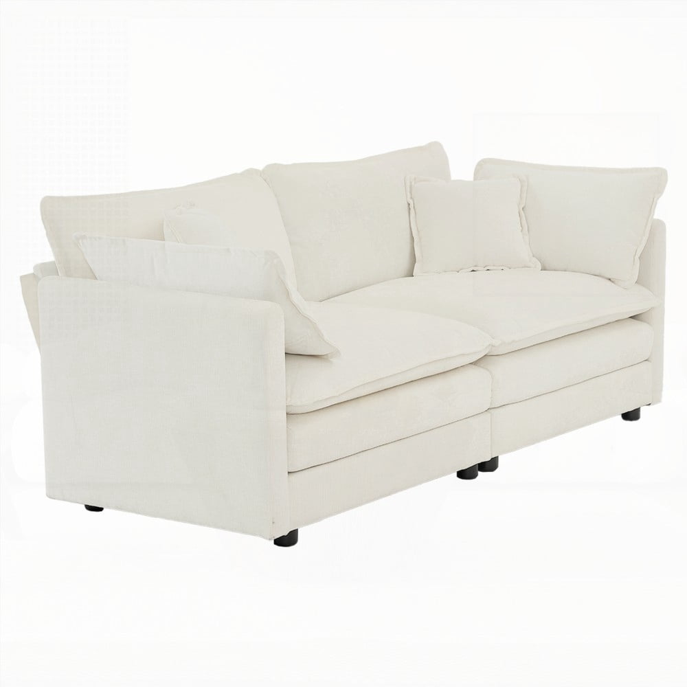 Modern White Chenille 2-Seat Loveseat Sofa with Deep Seat for Living Room