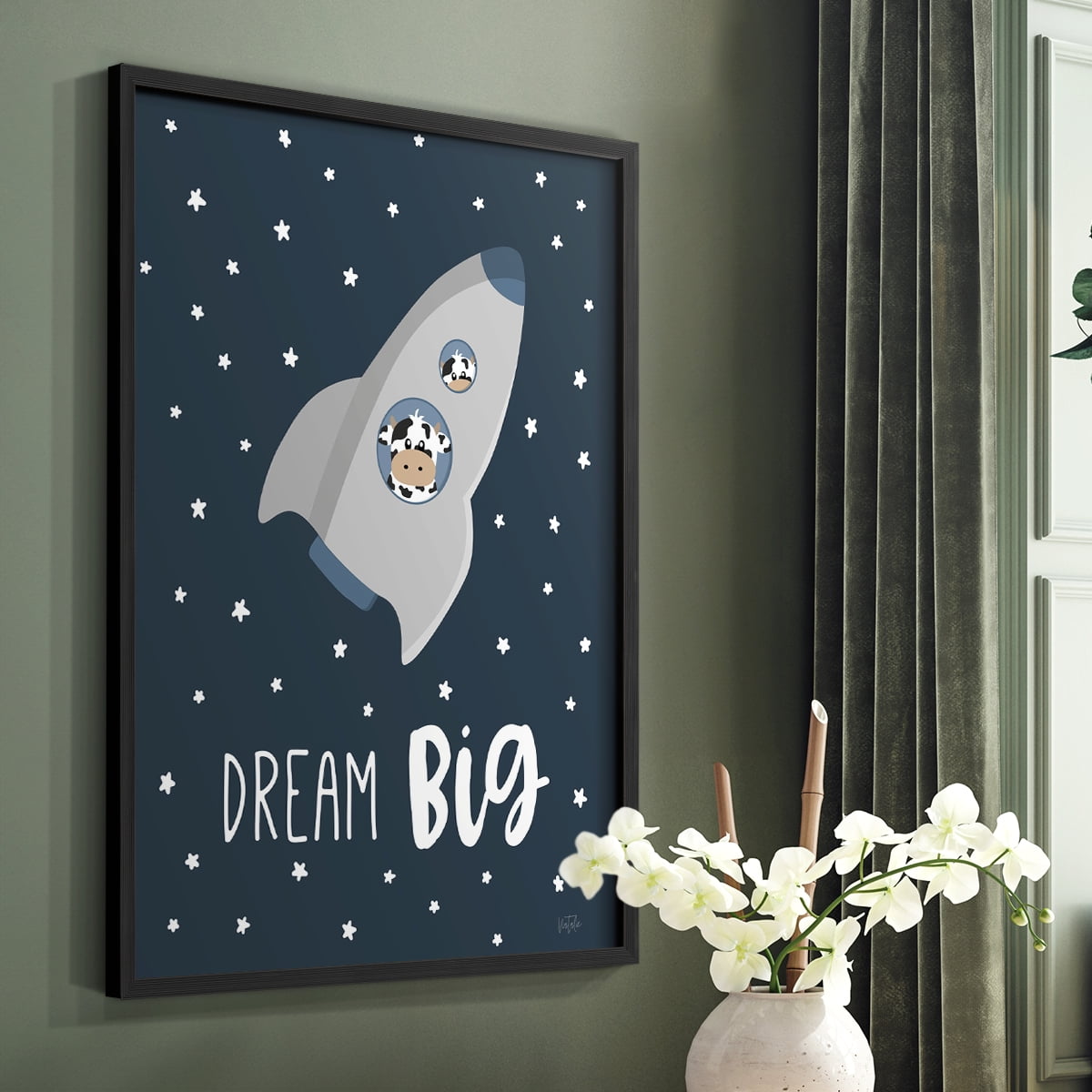 Cow in Space I in Paper Solid Wood 22 x 28 Framed Print
