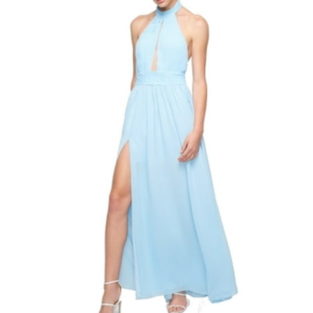 Keyhole Beaded Halter Top - Fame & Partners NEW Blue Women's Size 6 Keyhole Halter Ball Gown