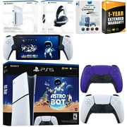Sony PlayStation 5 Astro Bot Slim Digital Bundle with Disc Drive, Pulse Elite Headset, Extra Controller, PlayStation Portal, MightySkins Voucher and 1 Year Extended Warranty - Galactic Purple