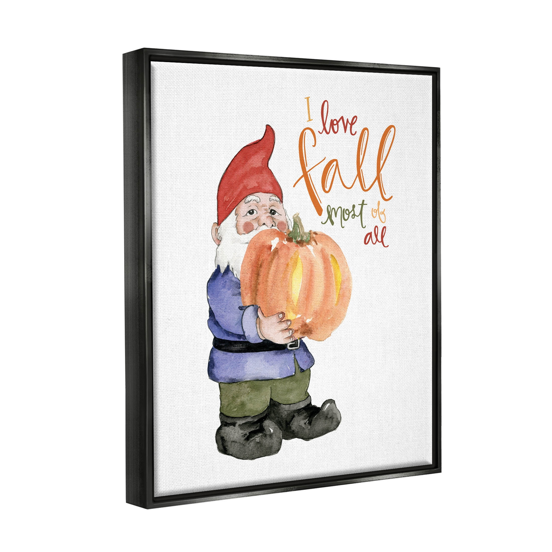 Stupell Industries I Love Fall Most Of All Gnome Graphic Art Jet Black Floating Framed Canvas Print Wall Art, Design by Dogwood Portfolio