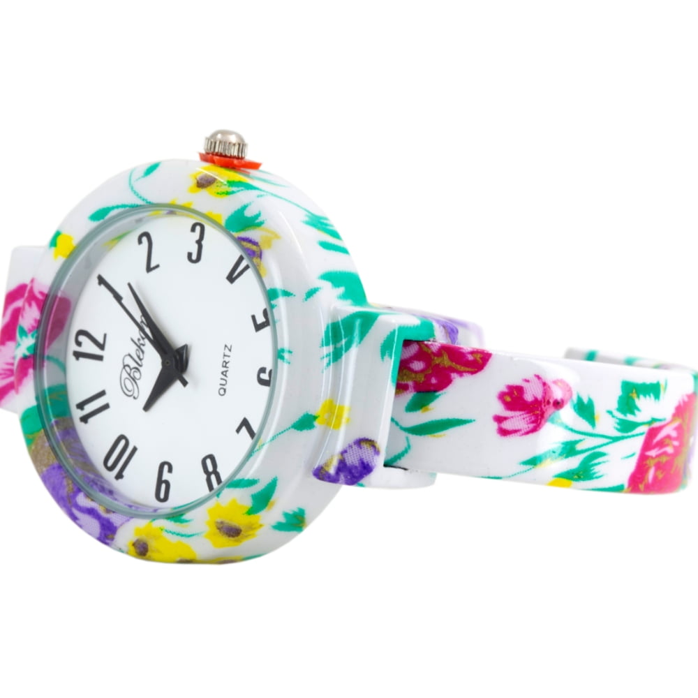 Blekon Collections Women’s Cuff Bangle Watch – Elegant Flower Design Bracelet Timepiece, Fashion Jewelry Wristwatch for Ladies, Stylish Dress Gift, Multiple Design Options
