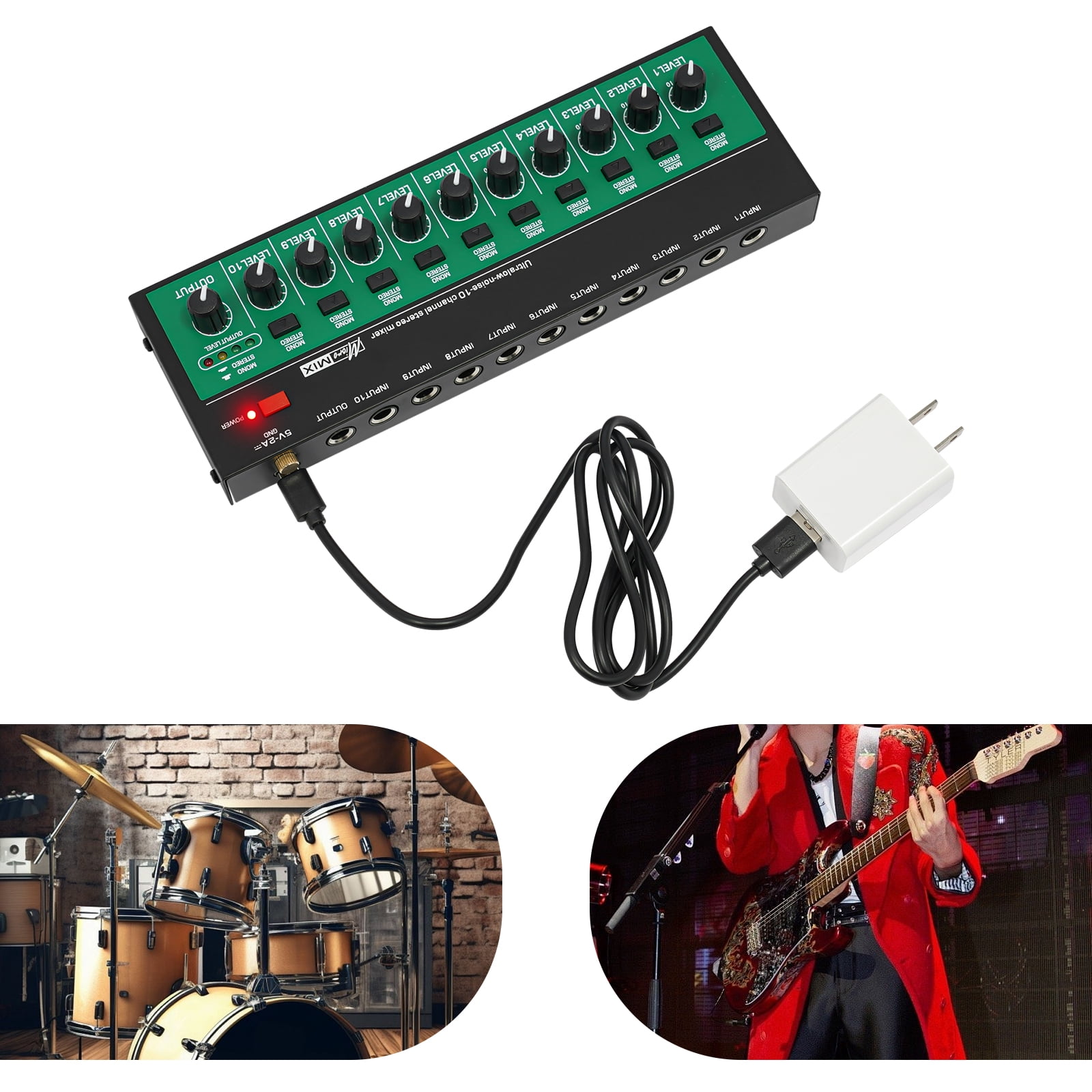 10-Channel Audio Mixer with Bluetooth Connectivity, Three-Band Equalizer, Multiple Music Modes, and Built-in Analog Effects for Sound Control
