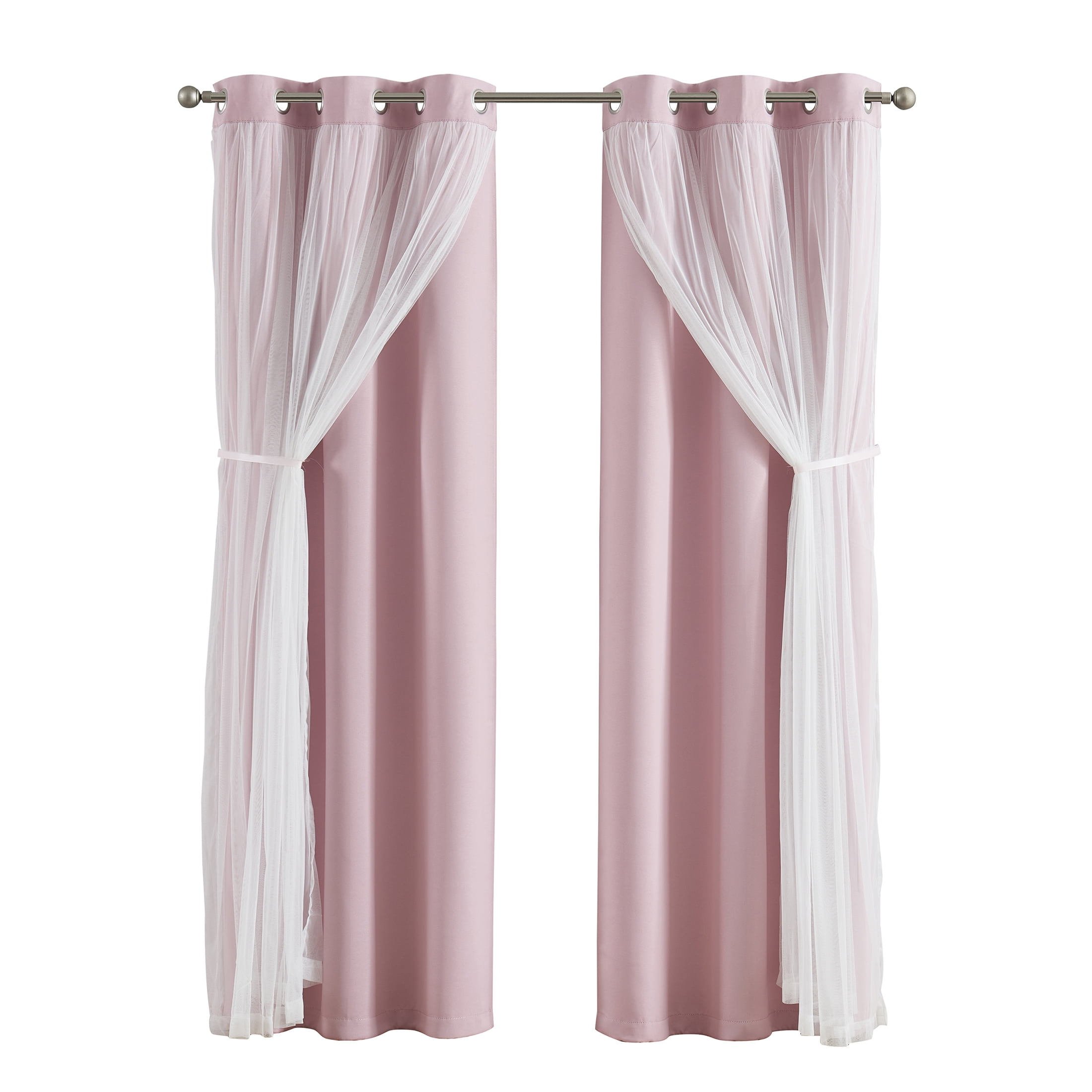 Your Zone Blackout Curtain Panel with Sheer Overlay, 1 Panel, Pink, 37" W x 95" L