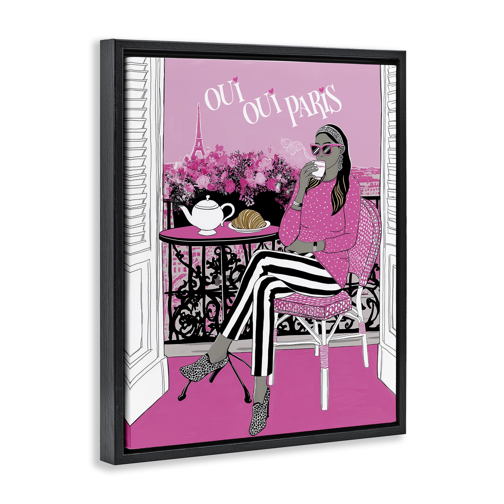 Stupell Industries Oui Oui Parisian Cafe Morning Black Framed Floater Canvas Wall Art, design by Jess Stempel